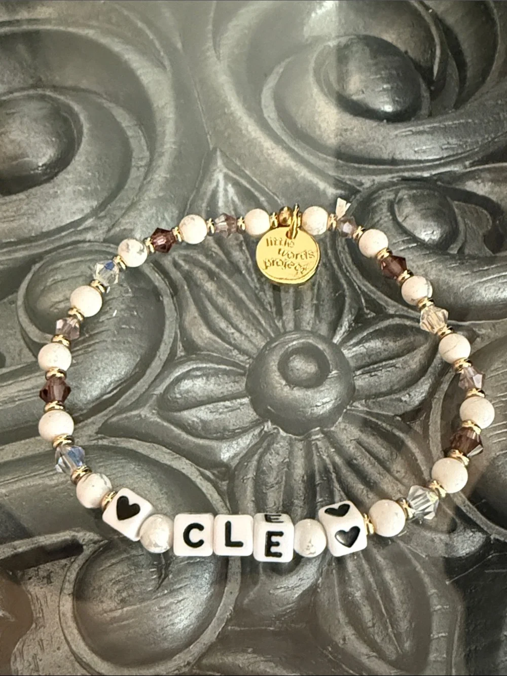 Little Words Project CLE Cleveland Beaded Bracelet in White and Purple